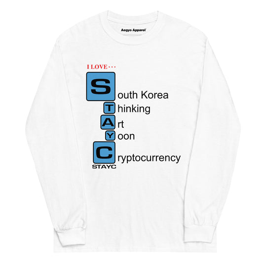 k-pop inspired stayc merch shirt longsleeve south korea thinking art yoon cryptocurrency